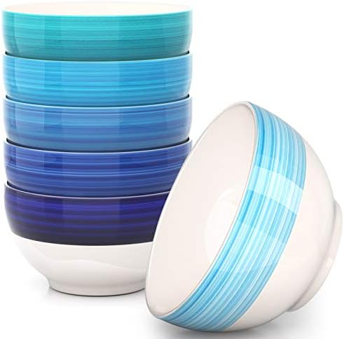 REOMORE Large Cereal Bowls Soup Bowls - 25 oz Ceramic Bowls for Rice, Breakfast, Ramen, Serving Bowls Set for Kitchen - Dishwasher & Microwave Safe Bowls Set of 6, Assorted Blue