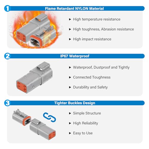 Image of Nilight 2 3 4 6 8 12 PIN DT Connector Kit 40 Sets Size 16 Solid Contacts | Waterproof for 14-20 AWG Wires DT Series w /Removal Tool for Car Truck Motorcycle Off-Road Vehicles Boat