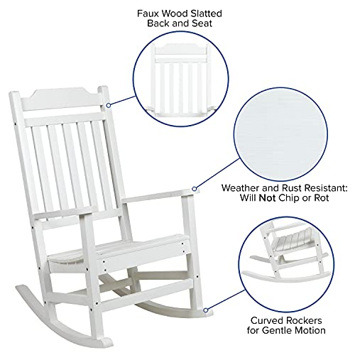 Image of Flash Furniture Winston All-Weather Poly Resin Rocking Chair in White