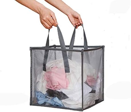 Mesh Popup Laundry Hamper with Handles,Portable Durable Collapsible Storage Easy Open. Folding Pop-Up Clothes Hampers Basket Foldable Great for The Kids Room College Dorm or Travel (Grey,Single-Layer)