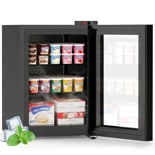 Kndko 2.4 Cu Ft Mini Freezer Reversible Display Glass Door,