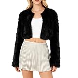 Amazhiyu Womens Faux Fur Cropped Coat Open Front Long Sleeve Winter Jacket Black, Medium