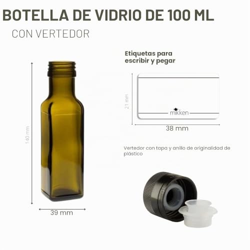 Miniatura 3 de Mikken 4 Botellas De Aceite De 100 Ml Con Vertedor, Botellas De Cristal Verde Marrón, Dispensador De Aceite, Incluye Etiquetas
