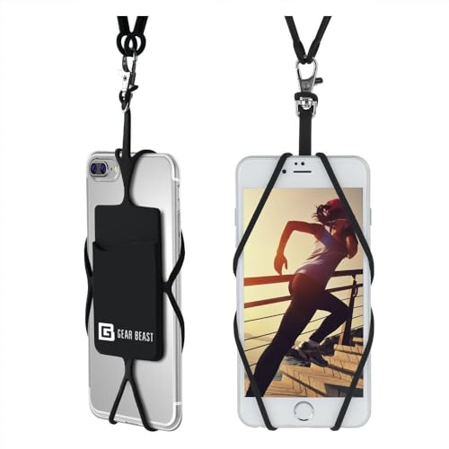 Gear Beast Cell Phone Lanyard - Universal Neck Phone Holder w/Card Pocket and Silicone Neck Strap - Compatible with Most Smartphones, Clear