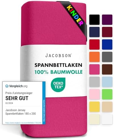 Jacobson Jersey Spannbettlaken Spannbetttuch Baumwolle Bettlaken (60x120-70x140 cm, Pink)