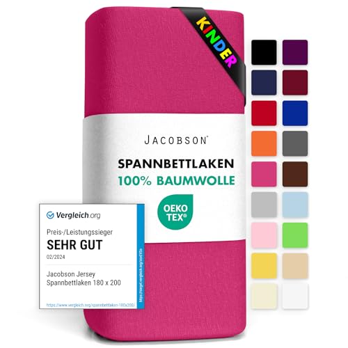 JACOBSON - Jacobson Jersey Spannbettlaken Spannbetttuch Baumwolle Bettlaken (60x120-70x140 cm, Pink)