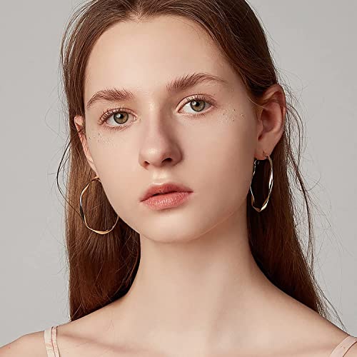 Image of 24K Gold Hoop Earrings for Women Trendy Real Gold Plated Twisted Thin Huggie Hoops, Dainty Cute Big Gold Filled Dangle Hoop Earrings Nickel Free Womens Earrings for Sensitive Ears Hypoallergenic