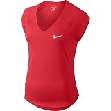 Cuello en V y mangas cortas. Nike NikeCourt Pure Camiseta, Mujer, Rojo, Large