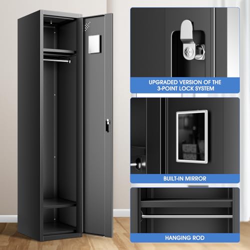 Image of DNA Motoring Metal Storage Cabinet for Employees with Keys, 71 inch Employees Metal Locker with 1 Doors, Tall Storage Lockers for Garage,Office,Home,Gym, Black, TOOLS-00787-BK-BK
