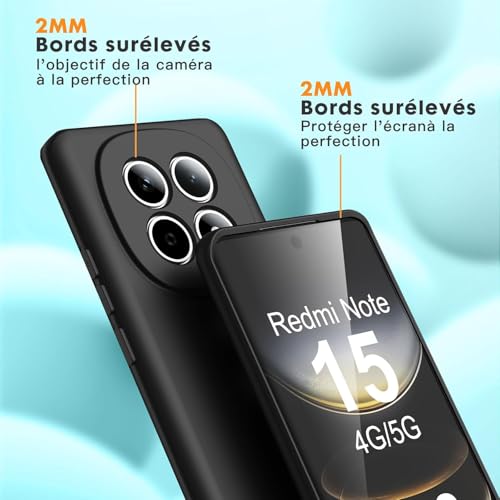 Image of DIZORO Compatible with Mi Redmi Note 15 5G Back Cover with Upgraded Square Edges for Camera Protection Shockproof Flexible Matte Liquid Silicone Mobile Phone Case (Black)