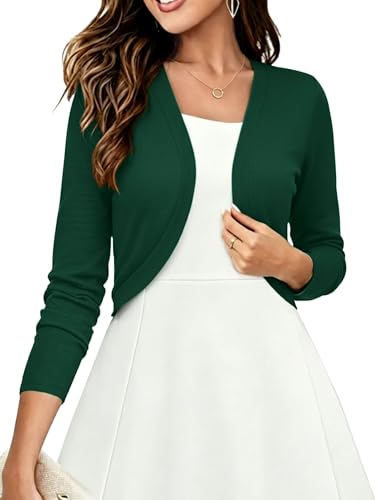 Image of Heymoments Women's Long Sleeve Thin Kintted Shrugs Sweaters Lightweight Cropped Tops Open Front Cardigan for Dress
