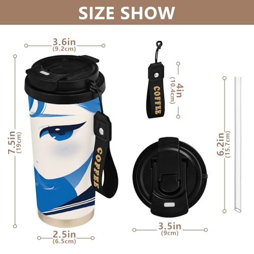 linqin Esthétique Girl Deep Sky Blue Gobelet de voyage pour homme Tasse Togo avec couvercle en acier inoxydable pour chaud et froid 500 ml Anti-fuite – vue 2