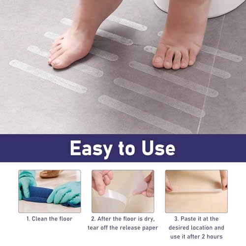 Kmuqshy 24 Stück Anti-Rutsch Streifen Transparente für Dusche, Antirutsch Sticker für Badewanne, Treppen, Ungiftig, Selbstklebende Sicherheitsstreifen Set für Rutschfestigkeit