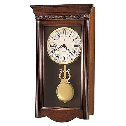 Howard Miller Eastmont Wall Clock, Wooden Finish with Golden Pendulum | Round Cream Dial with Roman