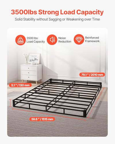 Image of VEVOR Box Spring, Queen Size Bed Frame with Washable Fabric Cloth, Heavy Duty Metal Frame for Queen Bed, 5.1 in Mattress Foundation, 3500 lbs Max Weight Capacity, Easy Assembly, 79.1 x 59.6 x 5.1 in