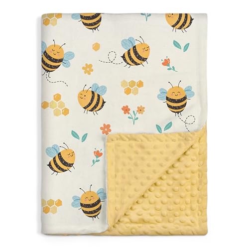 Bee Baby Blankets for Girls - 30 x 40 Soft Fleece Blanket with Double Layer Dotted Backing - Gifts for Babies Girl Newborn Toddler Infant