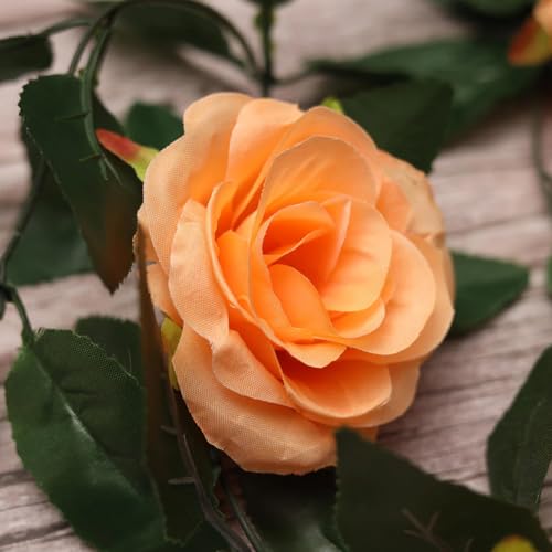 Image of TIED RIBBONS Pack of 2 Artificial Flower Vine Garland Creeper 69 Small Rose (183 cm) Garland for Decoration Wall Door Hanging Home Decor Balcony Office Ganesh Chaturthi Decorative Items (Orange)