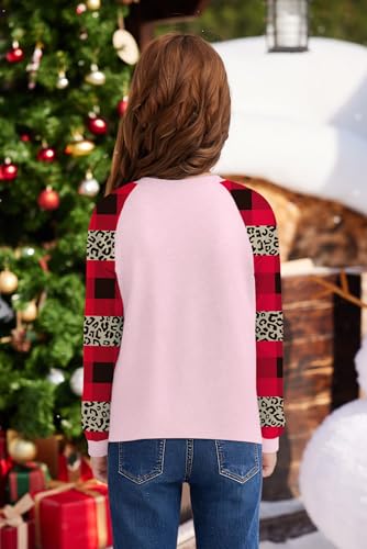 Image of BesserBay Girl's Christmas Buffalo Plaid Raglan Top Funny Holiday Graphic Shirt 4-14 Years