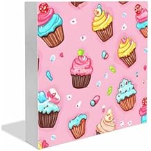 Pink Dessert Home Room Office Decor Wooden Box Sign, Square Decorative Signs Plaques, Modern Art Cute Desk Decor Wood Block Plaque Shelf Table Decorations Gifts 6"x6"