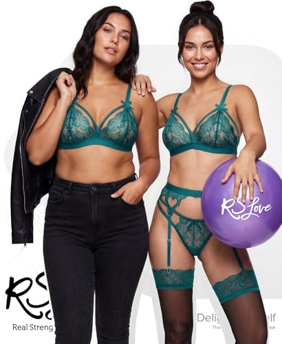 Image of RSLOVE Women Lingerie Set with Garter Belt | Heart Cutout Lace Design, Adjustable Fit, Soft Stretch Fabric, 3 Piece Romantic Lingerie Set