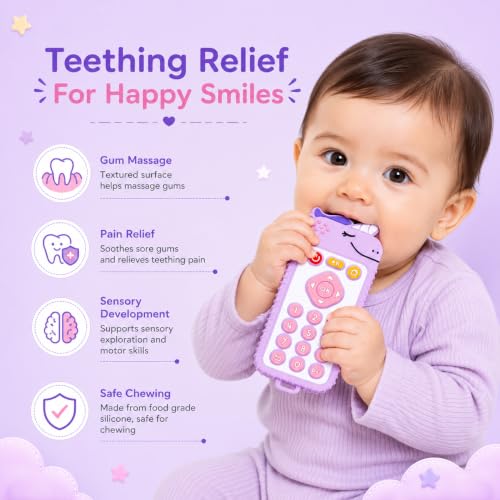 Image of CHICAGOZONE Premium Baby Silicone Teether Ring Toy - BPA Free Soft Teething Toy for Infants, Multi-Texture Sensory Chew Toy, Easy Grip Teether for Babies 3-12 Months, Cute Animal Design (Multicolor) (PURPLE KITTY)