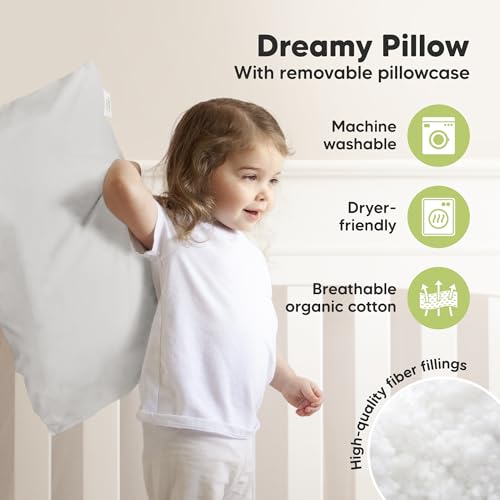Image of KeaBabies Organic Toddler Pillow with Pillowcase, Jumbo 14X20 (French Gray) | Soft Cotton Toddler Pillows for Sleeping, Machine Washable, Perfect for Travel, School, Daycare, Nap, Kids Toddler Bed Set