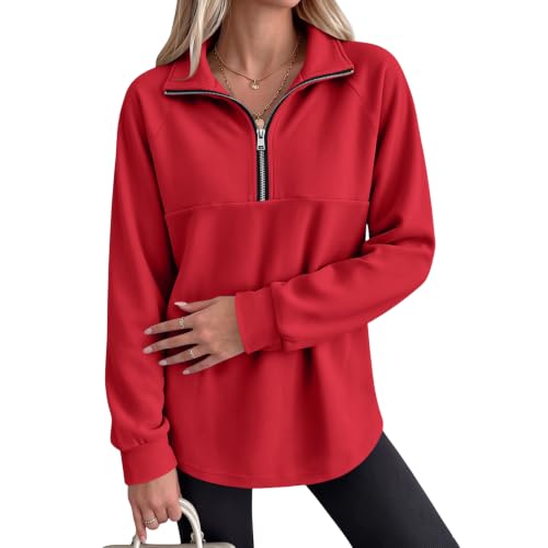 Fleece Quarter Zip Women Sweatshirt Drop Shoulder Mockneck Fall Pullover - image 7