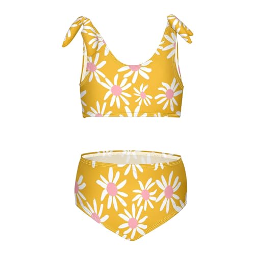 JUNZAN Cartoon White Daisy Yellow Girls Bikinis Sets Adjustable Strap 2 Piece Swimwear Girls Bikini Bottom 3T