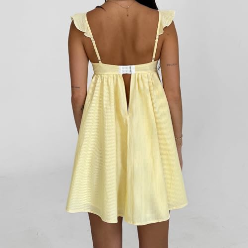 Image of Women Y2k Tie Shoulder Mini Dress Sleeveless Flowy Babydoll Dress Boho Floral Aline Short Sundress