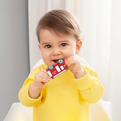 Image of Car Series Baby Teething Toys,Food Grade Silicone Chew Teether for 3 Months+ Infant Boy and Girl,Toddler Sensory Chewing Teether,BPA Free. (Fire Truck,Red)