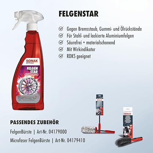 SONAX FelgenStar (750 ml) säurefreier Felgenreiniger zur effektiven Reinigung von Stahlfelgen & lackierten Aluminiumfelgen, Art-Nr. 02274000