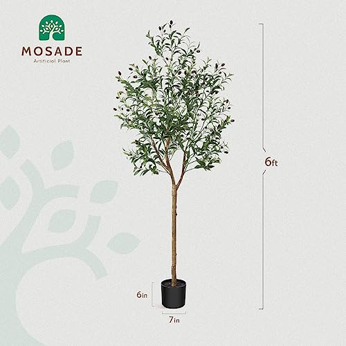 Mosade Artificial Olive Tree 6 Feet Fake Olive Silk Plant And Handmade Seagrass Basket, Perfect Tall Faux Topiary Silk Tree For Indoor Entryway Modern Decor Home Office Porch Balcony Gift,1Pack #TOP5