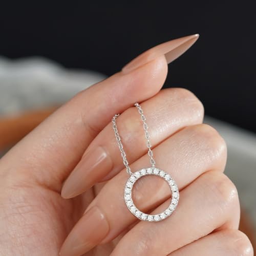 Open Circle Cubic Zirconia Pendant Necklace for Women Sterling Silver 925 Rhodium Plated Round Pendant CZ Halo Elegant Jewelry for Her4