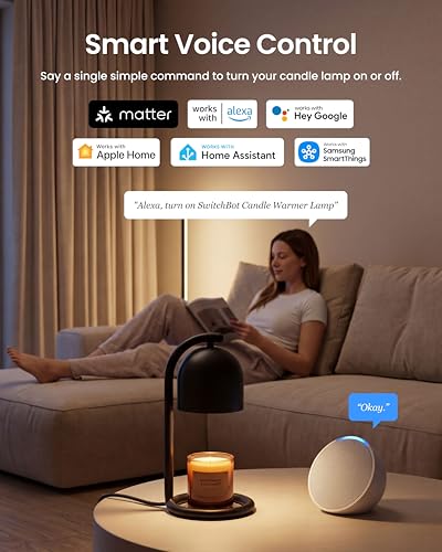 Image of SwitchBot Smart Candle Warmer Lamp App & Voice Control, Flameless Wax Melter with Timer, Bulb x2, for Jar Candles, 1%-100% Dimmable, Matter for Apple Home & Alexa, Women Birthday Housewarming Gift