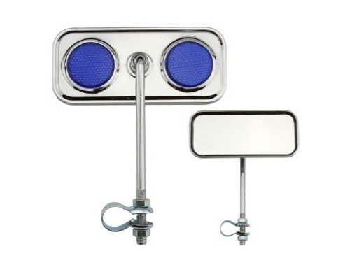 Lowrider Rectangle Mirror Chrome Blue Reflectors. Bike Mirror, Bicycle Mirror, Beach Cruiser, Chopper, Limo, Stretch Bike, BMX, Track, Fixie, Mountain Bikes