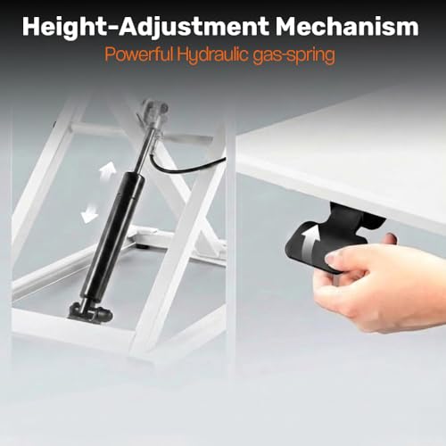 Image of TARKAN Standing Desk Converter, Height Adjustable Workstation, Hydraulic Sit Stand Desk Riser (65cmx40cm TableTop, 50cm Height) (White)
