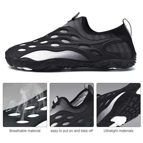 Black Water Shoes for Men and Women, Quick-Dry with Drainage Holes & Mesh, Non-Slip Beach Pool Shoes for Fishing, Hiking, Boating and Water Sports - Thumbnail 3