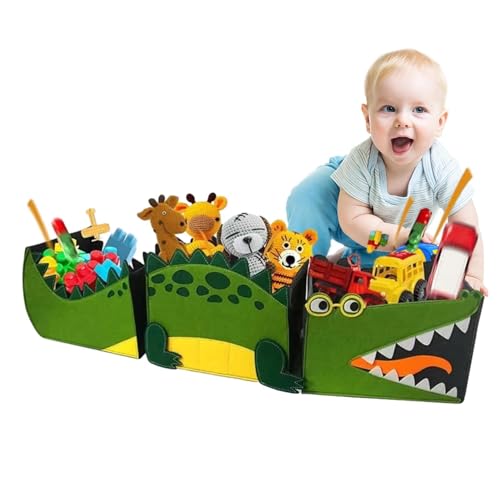 Contenedor de almacenamiento para habitación infantil, organizador de cajas de juguetes con patrón de cocodrilo, cesta de ropa portátil para guardar juguetes de peluche, juguetes de bloques de