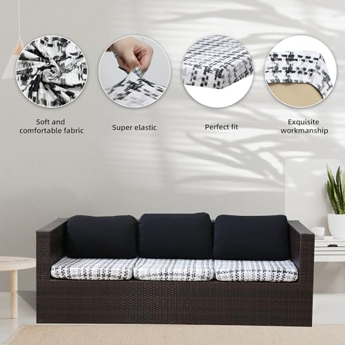 Image of BIETYONE 8Pcs Stretch Patio Cushion Covers,Outdoor Couch Covers Replacement,Outdoor Couch & Sofa Slipcovers,for Patio Furniture Cushion Covers,Washable Reusable urniture Protector(Black Grid,8PCS)