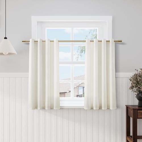 Image of Nanspring Natural Cream Linen Curtains 45 Inch Length for Small Window 2 Panels Set Grommet Faux Linen Semi Sheer Sunlight Filtering Basement Curtain Modern Boho Farmhouse Kitchen Cafe Drapes 52X45
