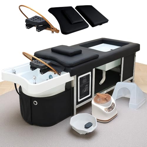Head Spa Bed, Massage Shampoo Bed with Open Footbath, Headrest, Japanese Headspa Equipment with Water Circulation & Fumigation Therapy, Massage Table for Spa Beauty Salon