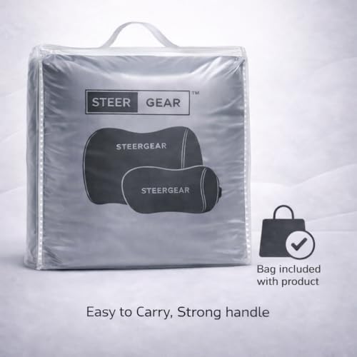 Image of Car Neck Rest Pillow & Lumbar Support Pillow - 100% Memory Foam Ultra Soft Car Seat Cushions | Relieves Neck & Back Pain While Reducing Driving Fatigue (Grey)
