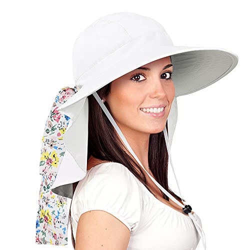 Image of Womens Sun Hats Neck Flap Large Brim UV Protection Foldable Fishing Hiking Cap