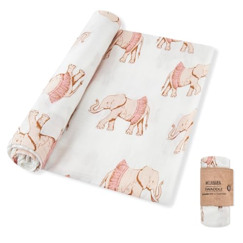 Image of Milkbarn Baby Swaddle Blanket, Rayon from Bamboo Muslin Swaddles for Newborn Girls & Boys, Breathable Infant Swaddles Wrap, Shower & Registry Choice, Newborn Essentials, Tutu Elephant