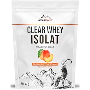 AlpenPower Clear Whey Isolat Perzik ijsthee 500g – Heldere, verfrissend lichte eiwitdrank – Hoog eiwitgehalte & optimaal aminozuurprofiel – Zonder kunstmatige schuimmiddelen