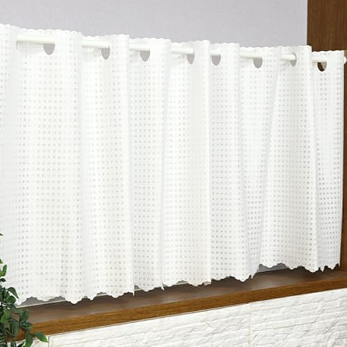 カフェカーテン ミラーレース 【カフェI 幅140cm×丈60cm】 UVカット 突っ張り棒で簡単取り付け 小窓用カーテン プライバシー保護 目隠し おしゃれ
