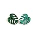 Monstera Stud Earrings, Green Glitter Palm Leaf Earrings for Women, Handmade in USA