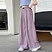 Girls Wide Leg Cotton Linen Pants Kids Elastic High Waist Trousers Teen Summer Casual Baggy Fashion Clothes with Pockets(Purple, 5-6 Years)