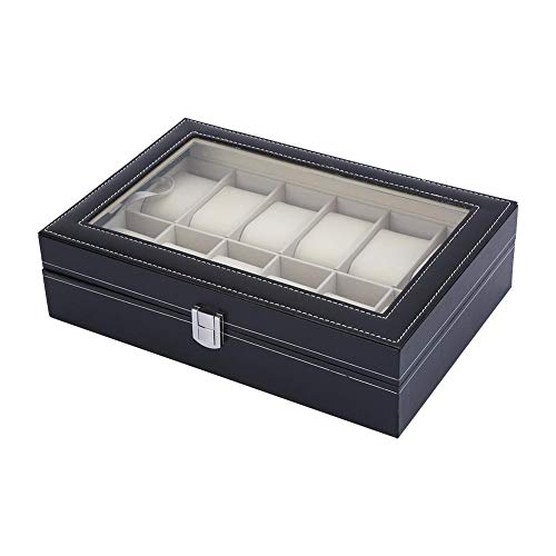 Joycelzen Boîte à montres pour 12 montres en cuir synthétique avec plateau en verre Cover
