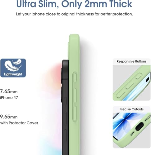 Image of DIZORO Compatible for (iPhone 17 Case) Slim Liquid Silicone Case 3 Layers Full Covered Soft Gel Rubber Phone Case Protective Cover - Matcha